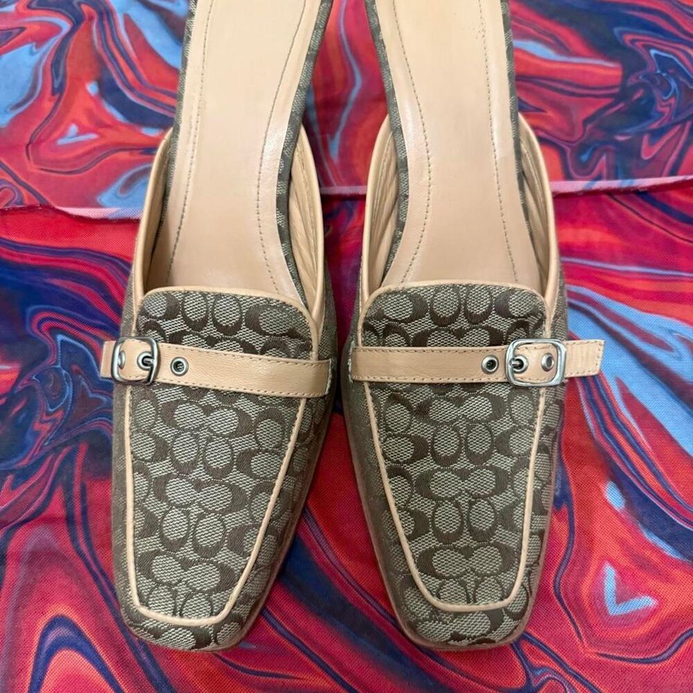 Vintage Y2K Coach Sasha Monogram Leather Buckle Heeled Mules